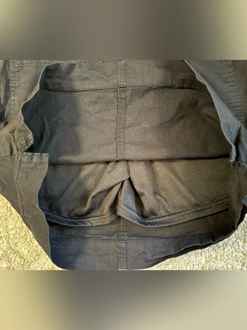 Lee denim black cargo skirt w/ mesh shorts under, size 6, EUC